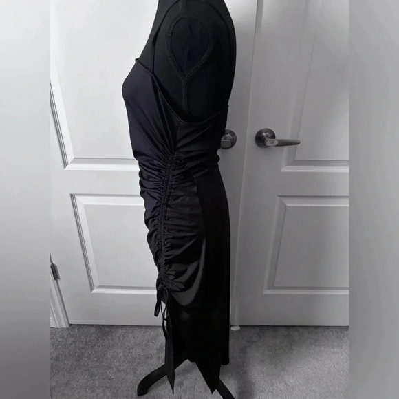 NWOT | Divided H&M | Side-ruched Black Spaghetti Strap Midi Dress | Size L - Picture 8 of 9